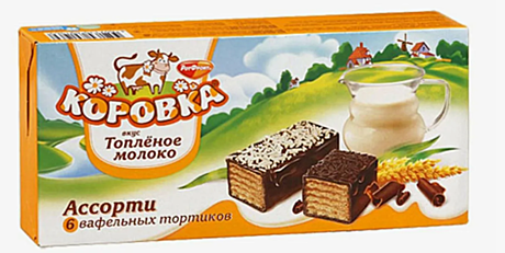 Коровка топленое молоко со светлой и темной крошкой (ваф. торт) 1/200 6шт /РФ/