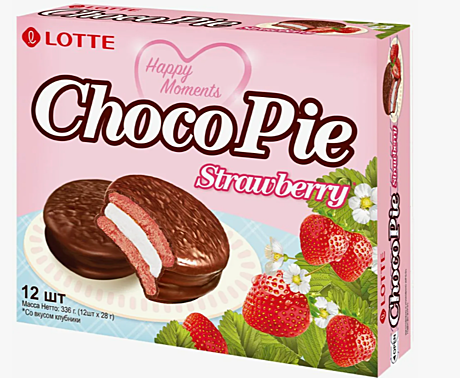         ЛОТТЕ Choco Pie 336гр 8бл*12шт №12  КЛУБНИКА 