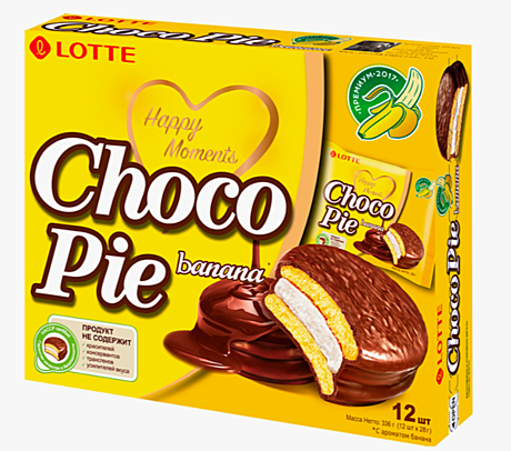         ЛОТТЕ Choco Pie 336гр 8бл*12шт  БАНАН №12  