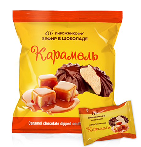Зефир в шоколаде(фас) КАРАМЕЛЬ  210 г*20 шт  ПИРОЖНИКОФФ