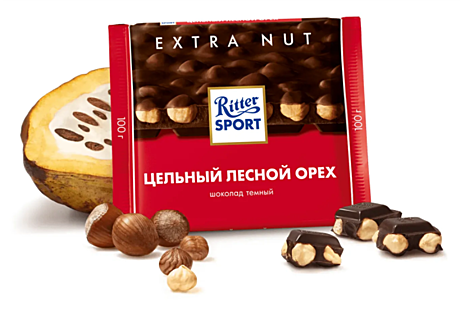 Риттер спорт 100 г 1*10  Темный Цельный  орех  