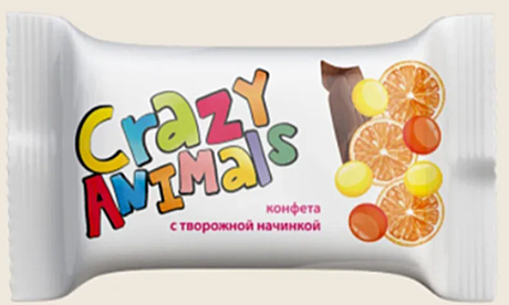 500/6 Crazy Animals с твороженой начинкой со вкусом апельсин 1/1000 (конфеты) 6 кг /SHOKOLAT'E/