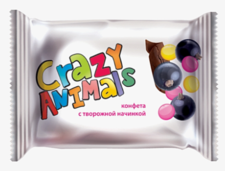 502/6 Crazy Animals с твороженой начинкой со вкусом смородины 1/1000 (конфеты) 6 кг /SHOKOLAT'E/