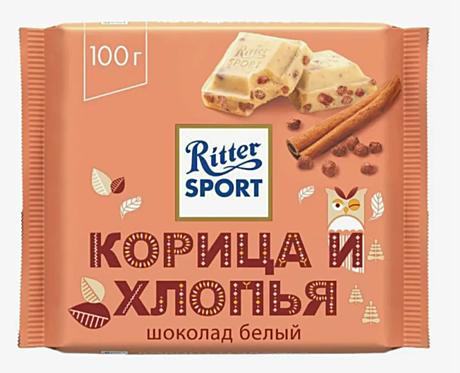 Риттер спорт 100 г 1*12 Белый Корица и Хлопья 
