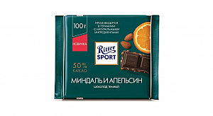 Риттер спорт темный Миндаль и Апельсин 100г 12 шт 