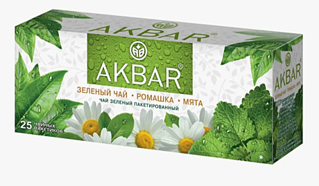Акбар ЗЕЛЕНЫЙ С РОМАШКОЙ И МЯТОЙ 25 пак*2г*15 шт 