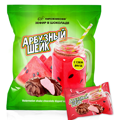 Зефир в шоколаде(фас) АРБУЗНЫЙ ШЕЙК 210 г*20 шт  ПИРОЖНИКОФФ
