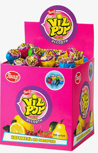             Леденцы на палочке Rocxy Vil pop (gum+cola) 24гр 6*100