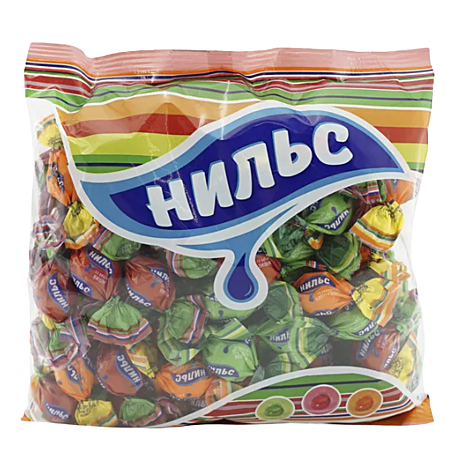 Нильс со вкусом вишни с косточкой, апельсина, зеленого яблока 1/500 (конфеты) 5кг /КДВ/