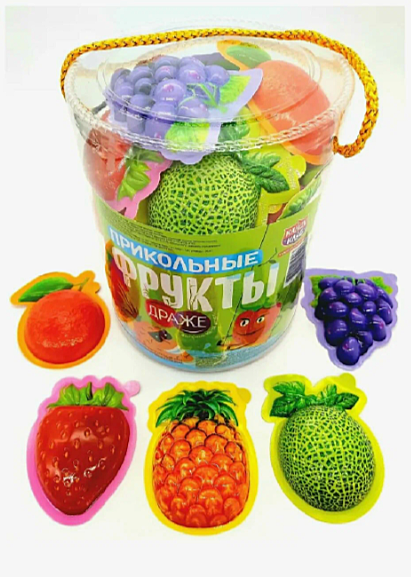              ДРАЖЕ  ПРИКОЛЬНЫЕ  ФРУКТЫ В БАНКЕ 1*12*30шт 