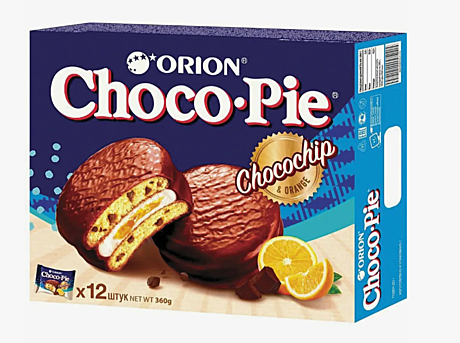         NEW! Choco  Pie CHOCOCHIP №12 (1*8*12шт*) 30 гр АПЕЛЬСИНОВЫЙ джем с кусочками шоколада в гла